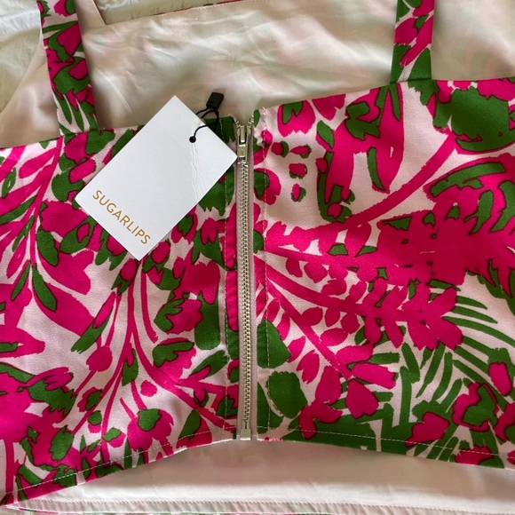 Sugarlips Pink and Green Floral Crop Top - Picture 6 of 8